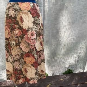 Chadwick’s vintage 90’s microsuede floral midi skirt pink and brown